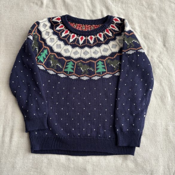 Dinós ünnepi kötött pulóver (128)